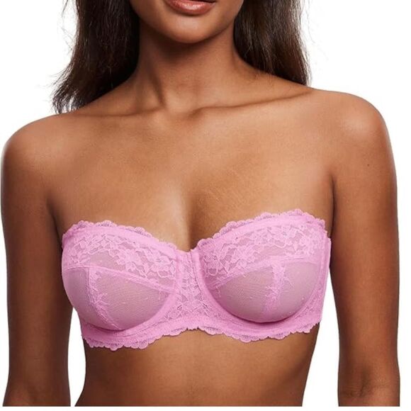 DOBREVA Strapless Push Up Bra Lace Plunge Underwire Bras Add 1 Cup Plus Size - Picture 1 of 4